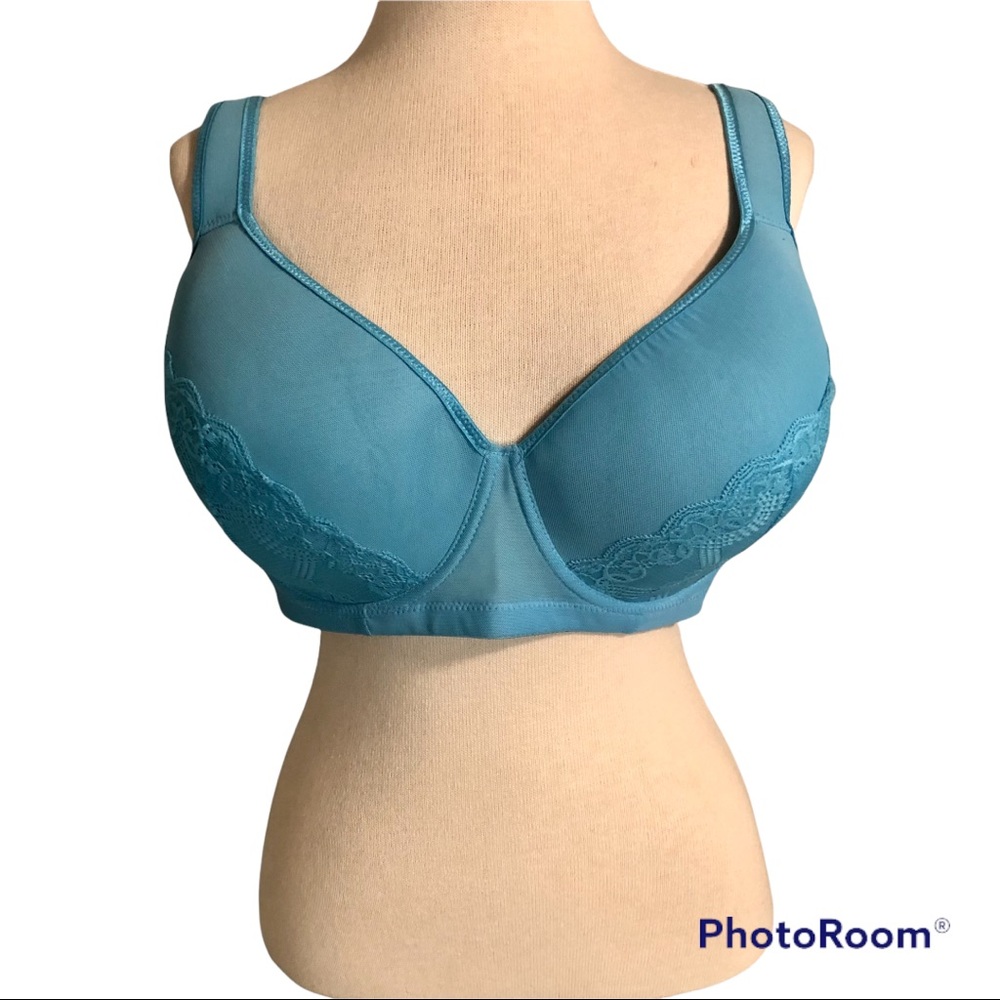 Angelina Underwire Bra Padded Lace Overlay Blue 44DD Adjustable